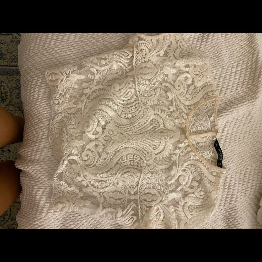 White Zara see-through lace top w sequins
